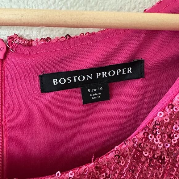 Boston Proper Sparkling Pink Sequin Short Sleeve Mini Dress Size 14 - Picture 4 of 9